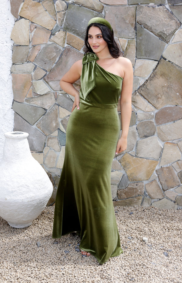 Green Clara Gown | Velvet Formal Dress by Folkster