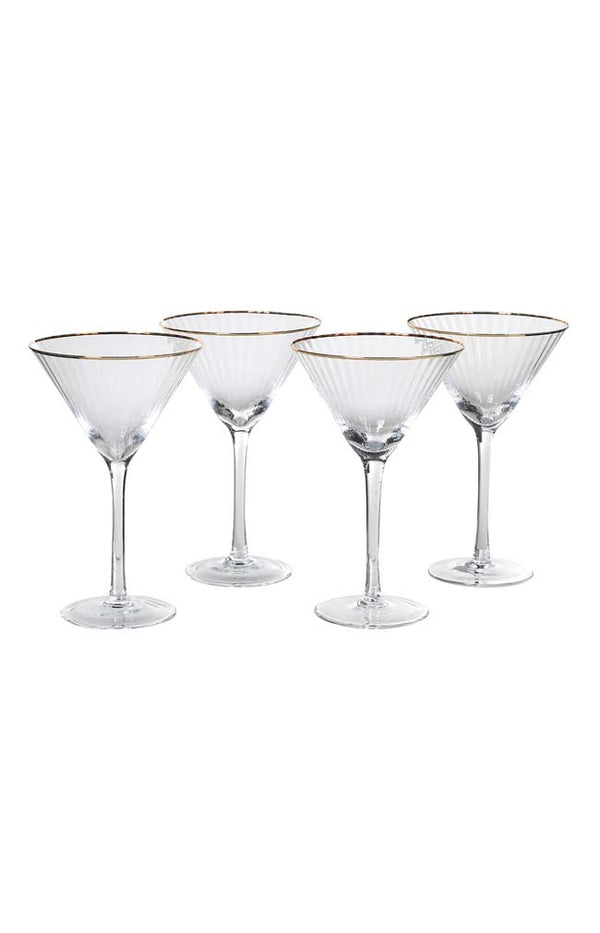 Ribbed Gold Rim Martini Glasses - Set of 4