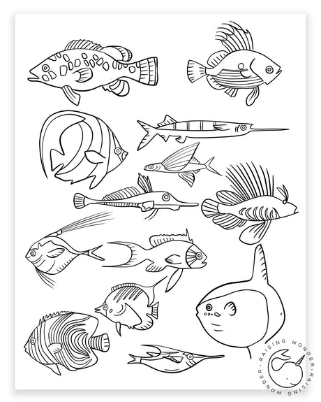 Single Coloring Page-Tropical Fish – Sarah Jane Studios