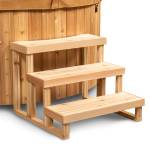 The cedar steps are sturdy, safe and go perfectly with the tub