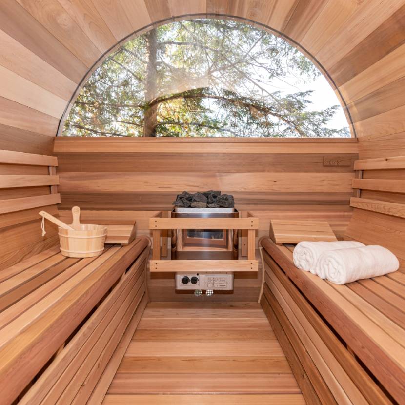 monster rietje ik ontbijt Dundalk Barrel Sauna with Half Moon Windows, Heater included, customizable  - Divine Saunas