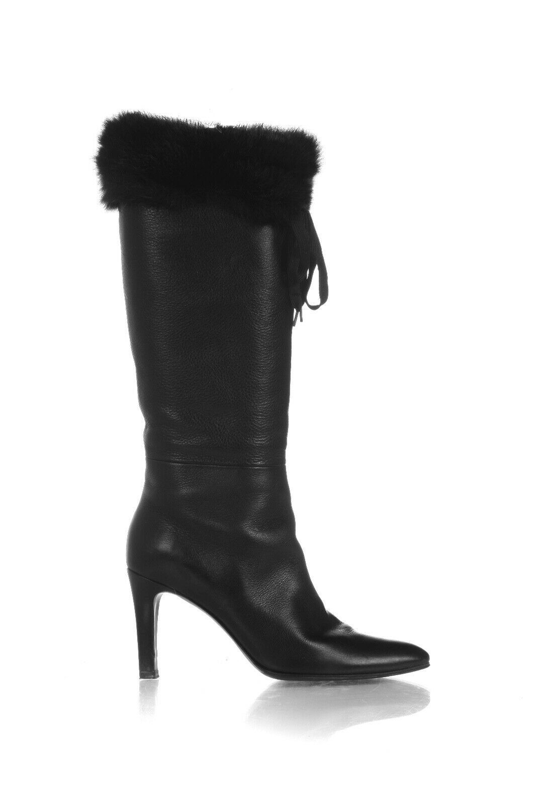 black knee high boots with fur trim