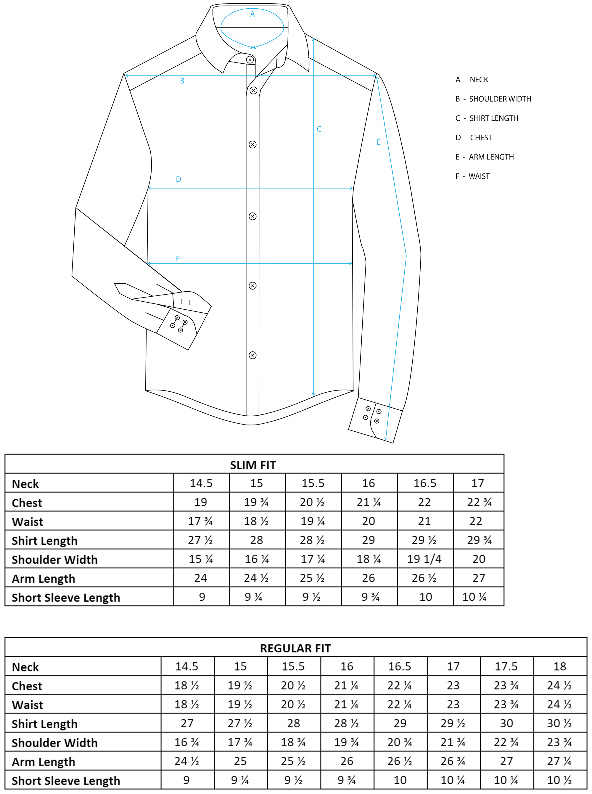Dress Shirt Fitting Chart