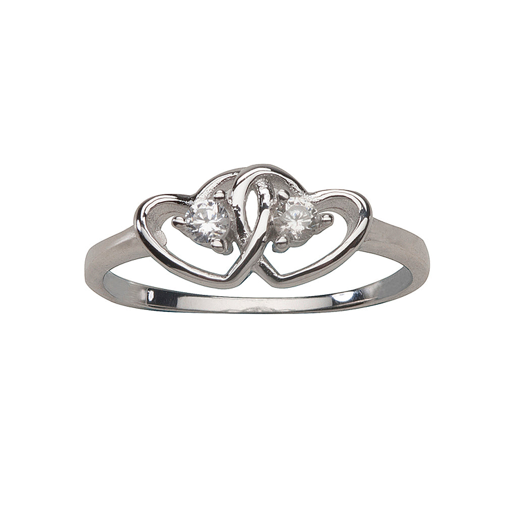 Sterling Silver Baby Ring with Double Hearts and CZs for Little Girls ...