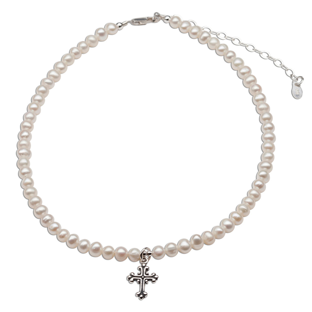 Olivia Necklace - Sterling Silver Pearl Cross Necklace for Little Girls ...