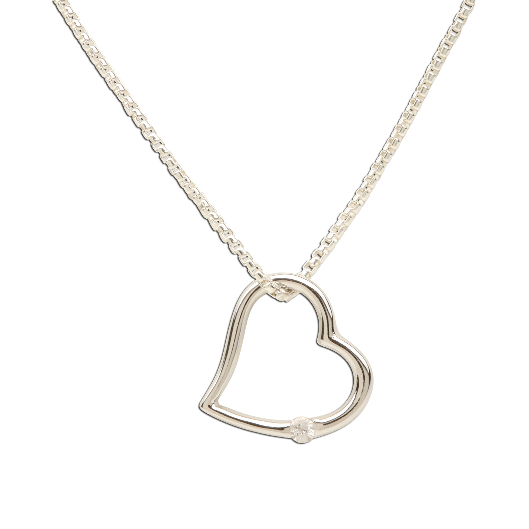 Sterling Silver Open Heart White Sapphire Necklace for Little Girls ...