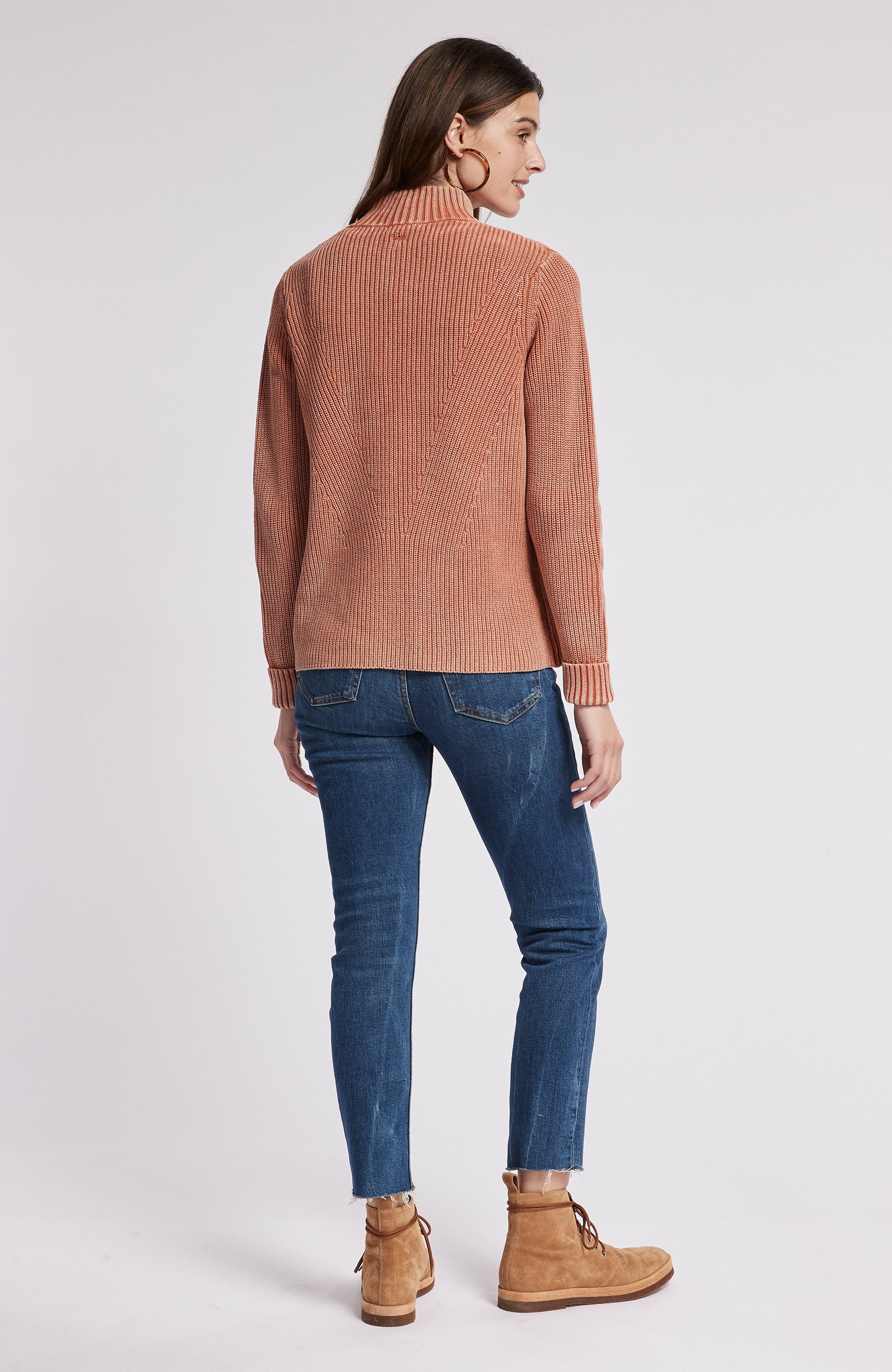 MINERAL WASH ZIP UP SWEATER - BRICK