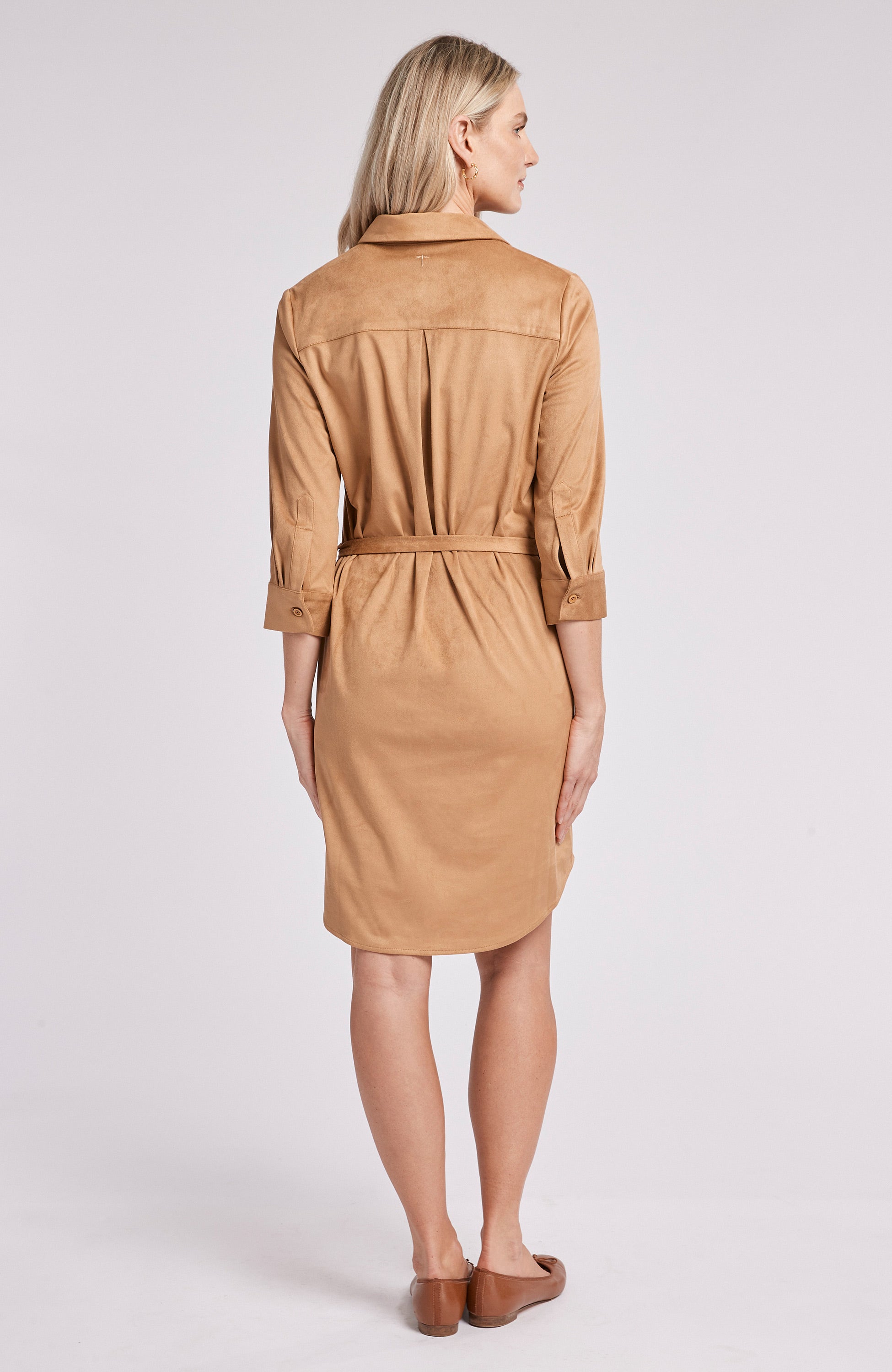 TATUM FAUX SUEDE SHIRT DRESS - BRONZE