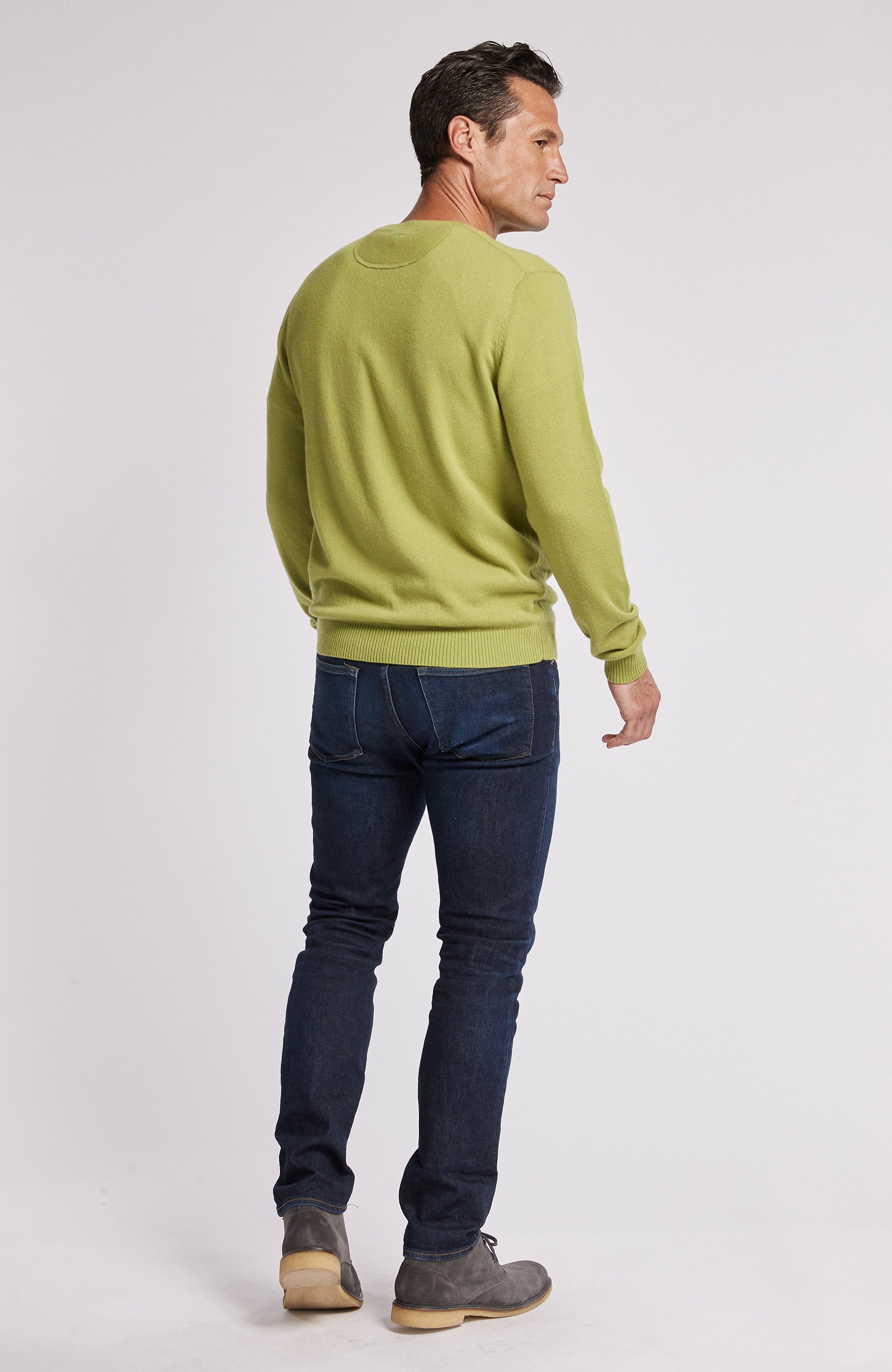 100% CASHMERE CREW NECK LONG SLEEVE SWEATER - CHARTREUSE