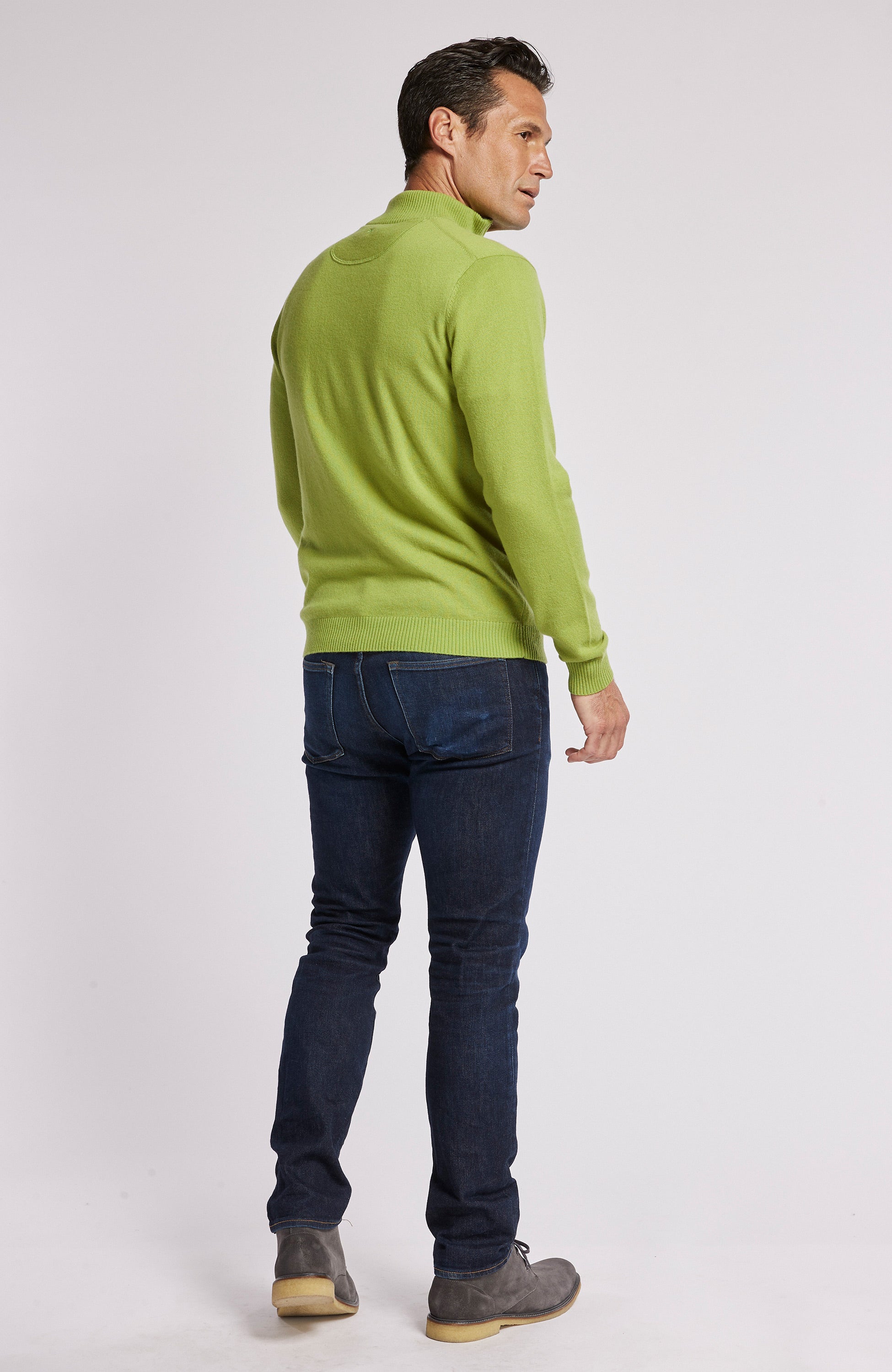 100% CASHMERE 1/4 ZIP LONG SLEEVE PULLOVER SWEATER - CHARTREUSE