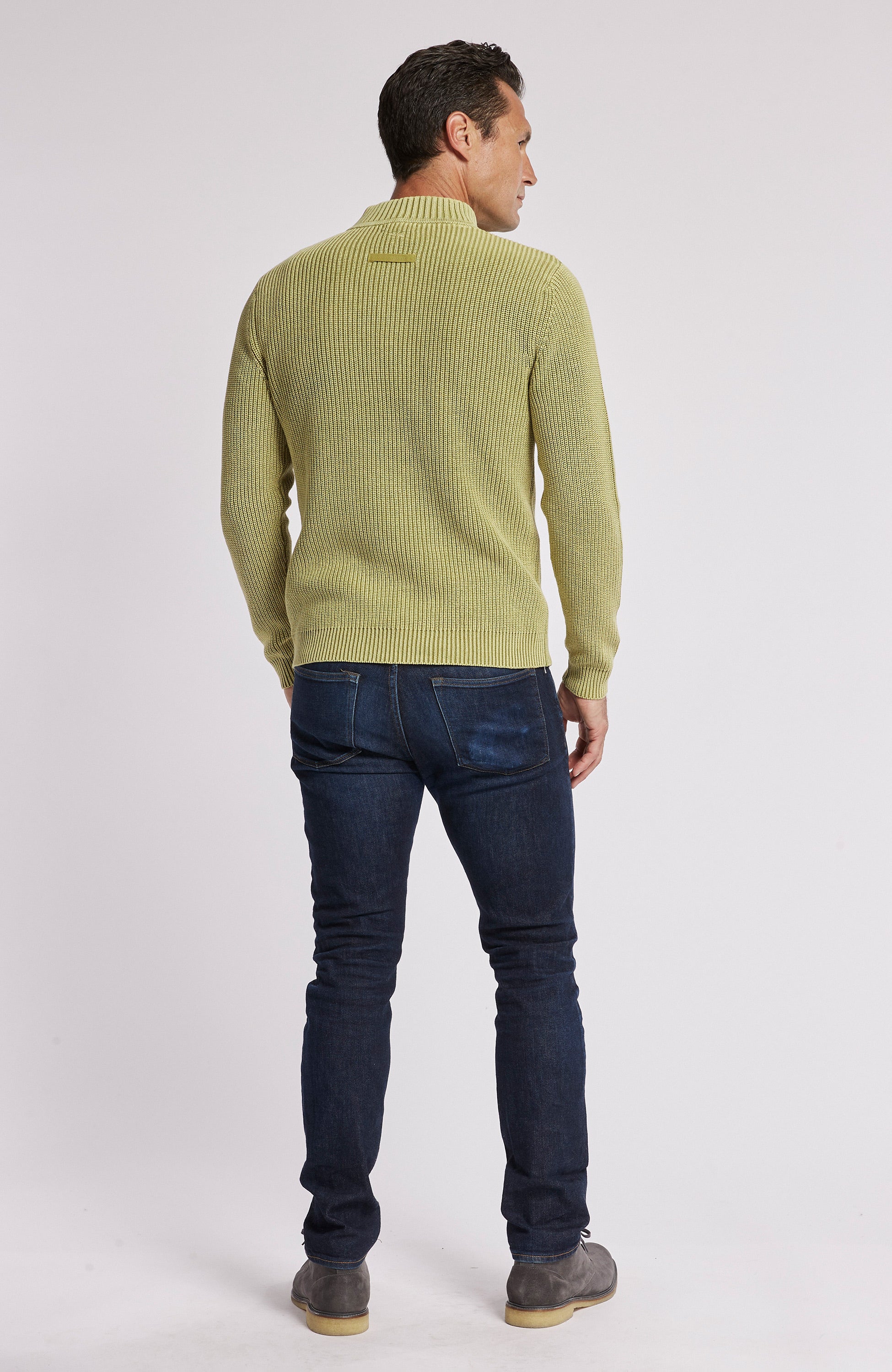 1/4 ZIP MINERAL WASH PULLOVER SWEATER - CHARTREUSE