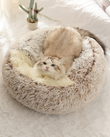 Warm Bed  Sleeping Sofa  Round Plush Cat  Pet Dog  pet  House Soft Long Plush  heated cat bed  heated cat  cat window bed  cat sleeping bag  cat radiator bed  cat cave bed  Cat Bed  Bed For Small Dogs Cat Nest  2 In 1 Cat Bed Cushion
