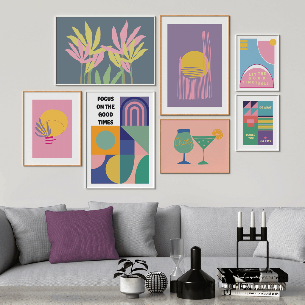 A mix of colourful wall prints