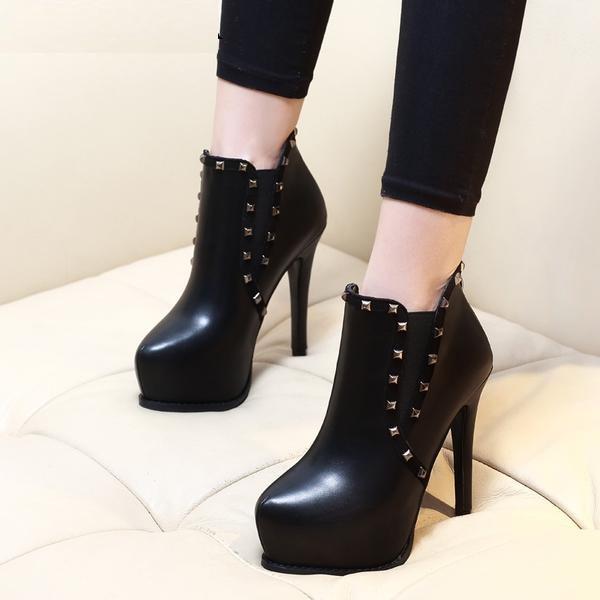 Crafty Riveted Platform Super Thin High Heel Boots