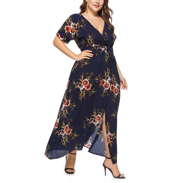 Sexy Floral Printed Long Plus Size Maxi Dress