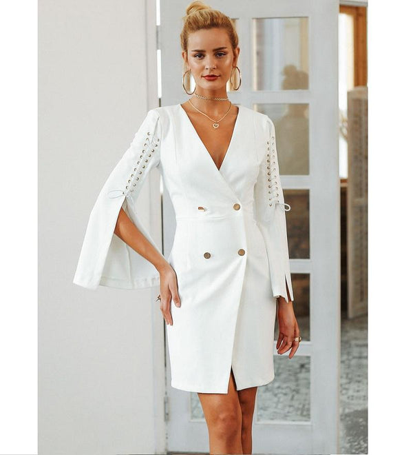 Elegant Lace Up Double Breasted Pro Office Dress