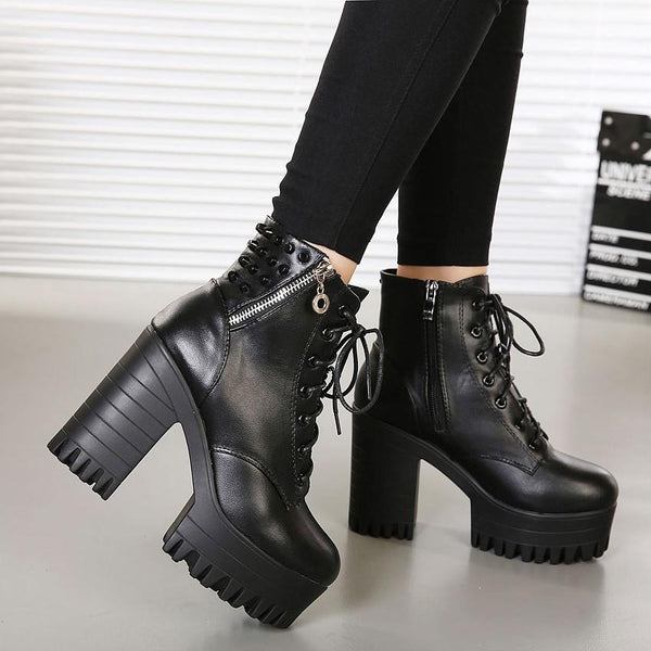 Modern Look Platform Chunky High-Heel Lace Ankle Boots