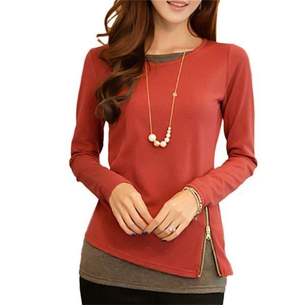 Cool & Casual Long Sleeve Side Zipper Blouse Top