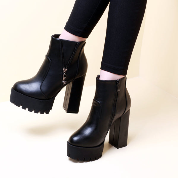 Hip Ankle Round Toe Square Chunky High Heels Boots