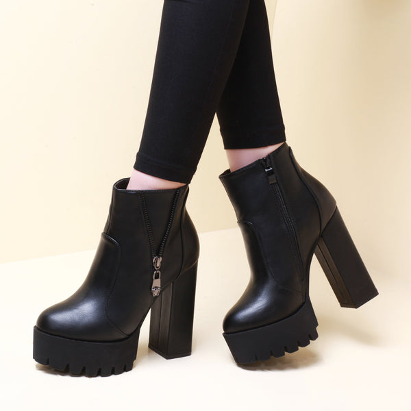 Hip Ankle Round Toe Square Chunky High Heels Boots