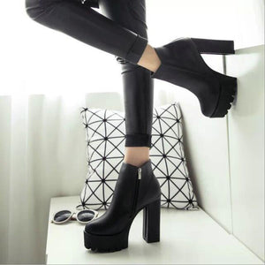 chunky heel platform ankle boots