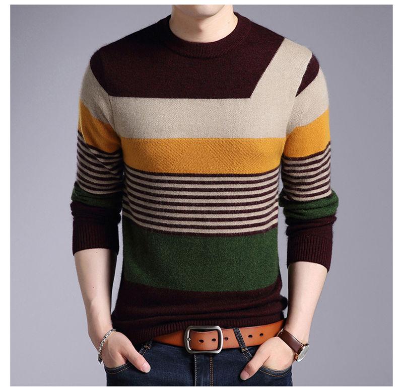 Mink Cashmere Wool Striped O-Neck Pullover Verkadi.com