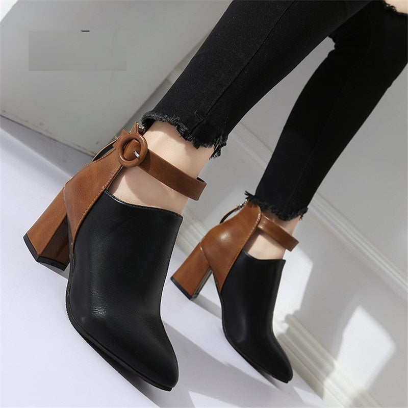 Color Pointed Toe High Heel Boots Shoes