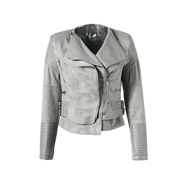 Trendy Zen Zipper Suede Faux Leather Short Women Jacket