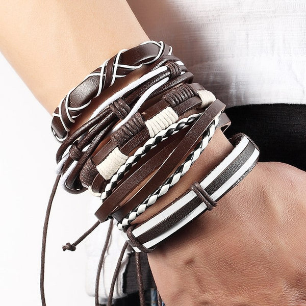 Hot Leather Multi Layered Punk Unisex Bracelet Set