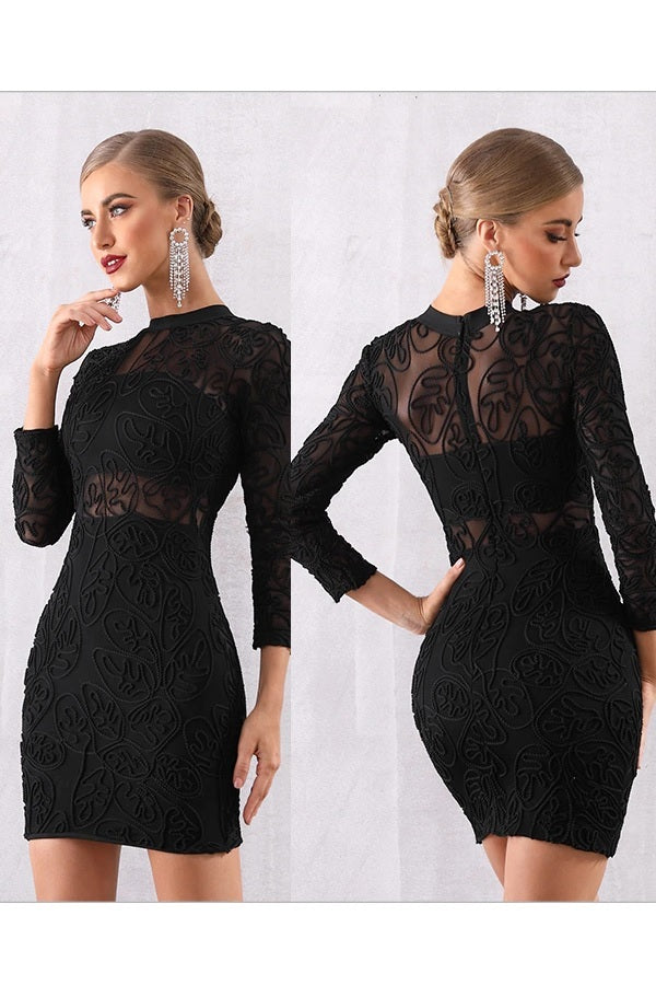 Black Long Sleeve Lace Bandage Club Party Dress 