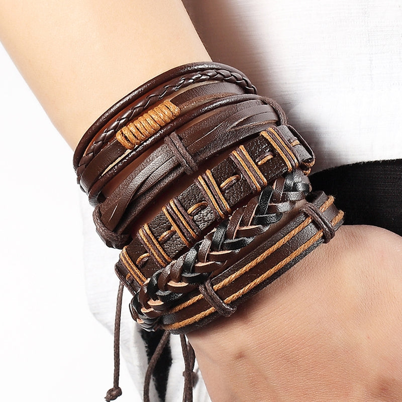 Hot Leather Multi Layered Punk Unisex Bracelet Set