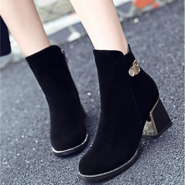 Quality Flock Ankle High Heel Boots