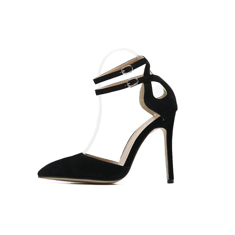 Cut-Out Buckle Strap Stilettos Pointed Toe Pump Shoes