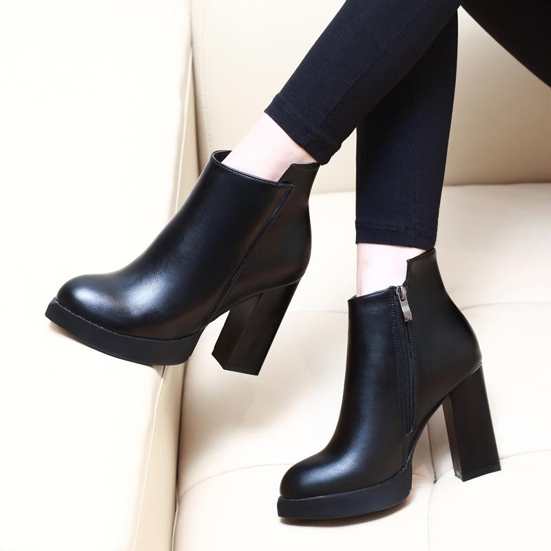 Pointed Toe Square High Heel Women Ankle Boots