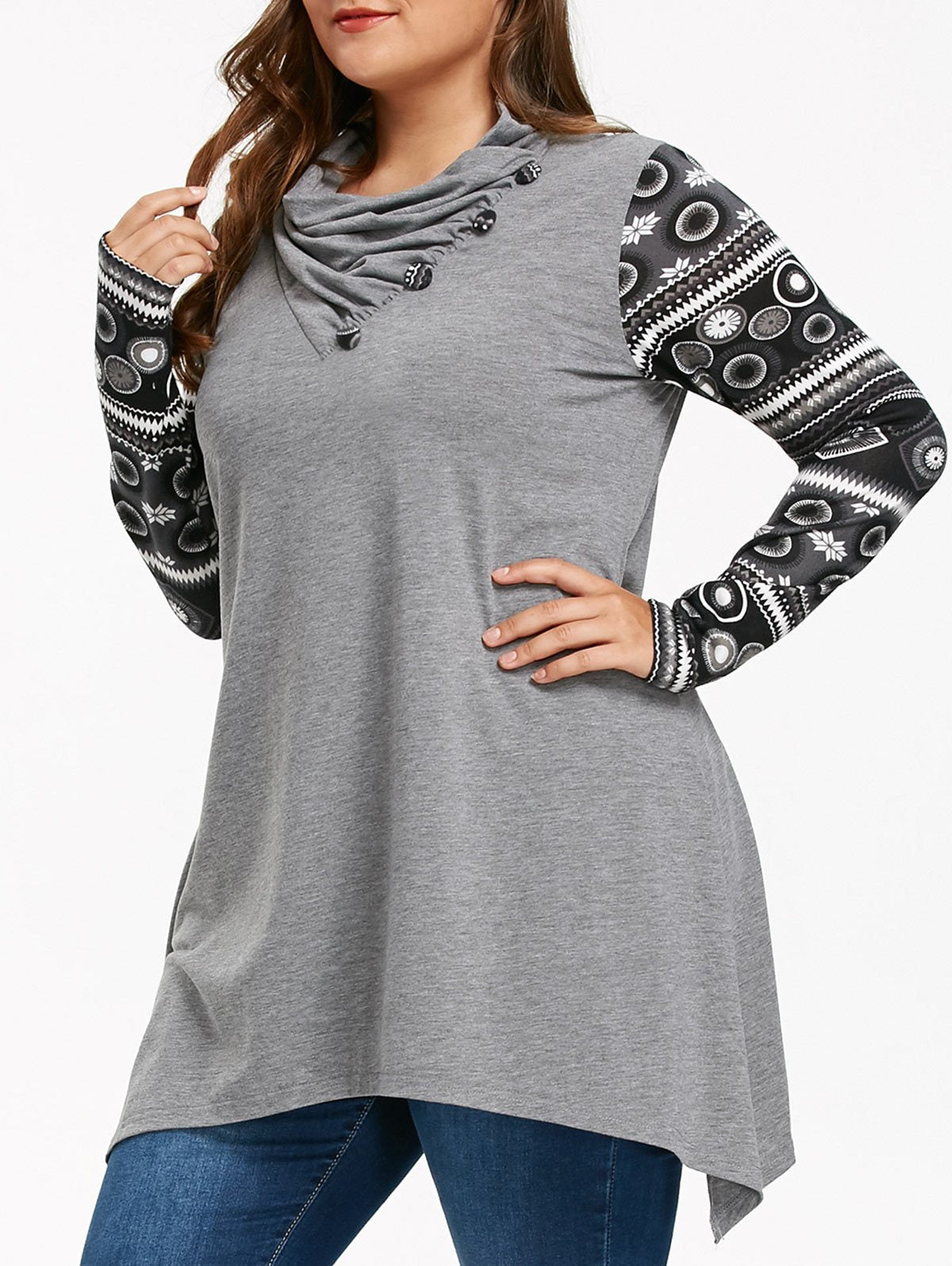 Heaps Collar Long Sleeve Shark Bite Casual Loose Top Blouse