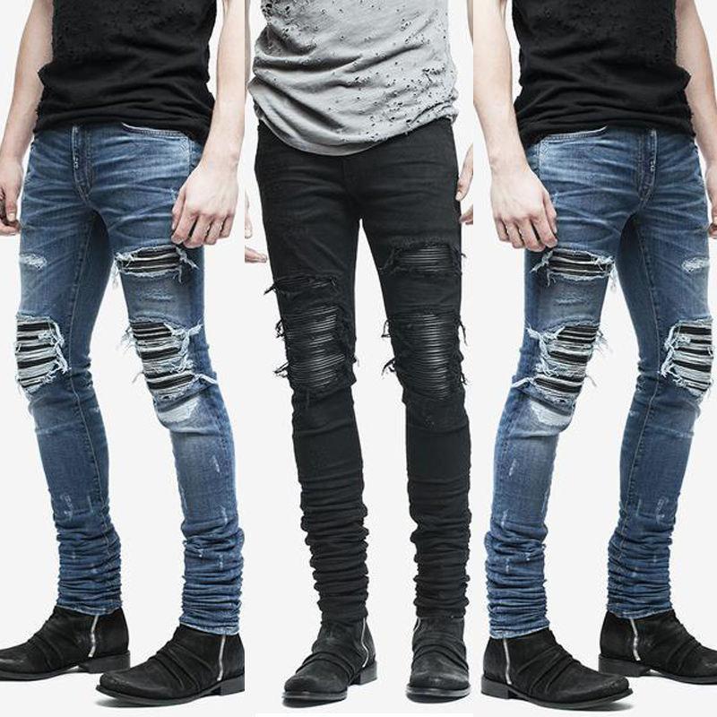 Ripped Skinny Biker Jeans Frayed Slim Fit