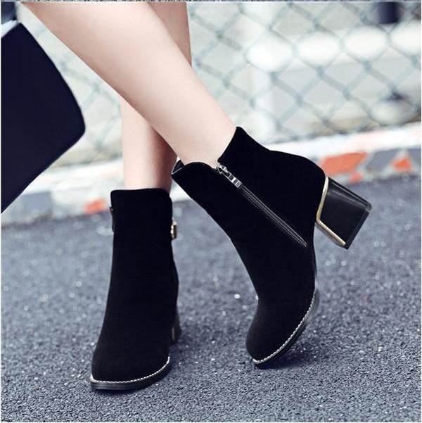 Quality Flock Ankle High Heel Boots