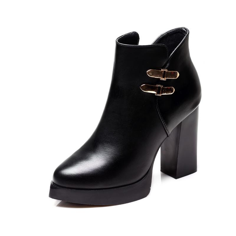 Pointed Toe High Chunky Heeled Retro Buckle Boots Verkadi.com