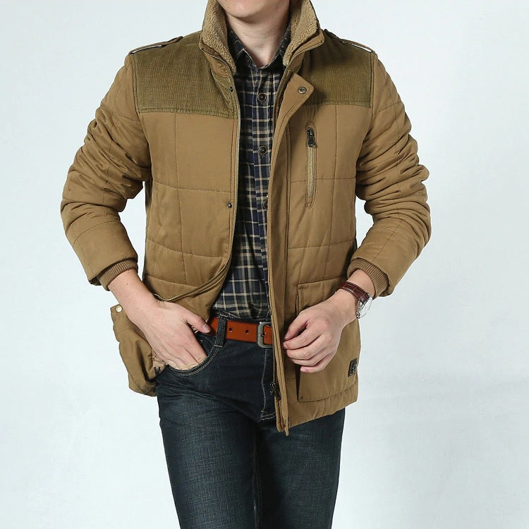 Fleece Collar Thick Warm Epaulet Men Military Cotton Jacket