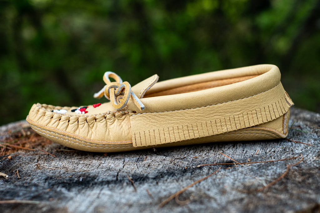 short side fringe on a pair of authentic moccasins