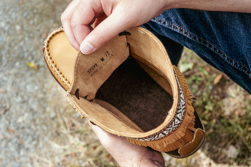 suede interior of authentic leather moccasin boots