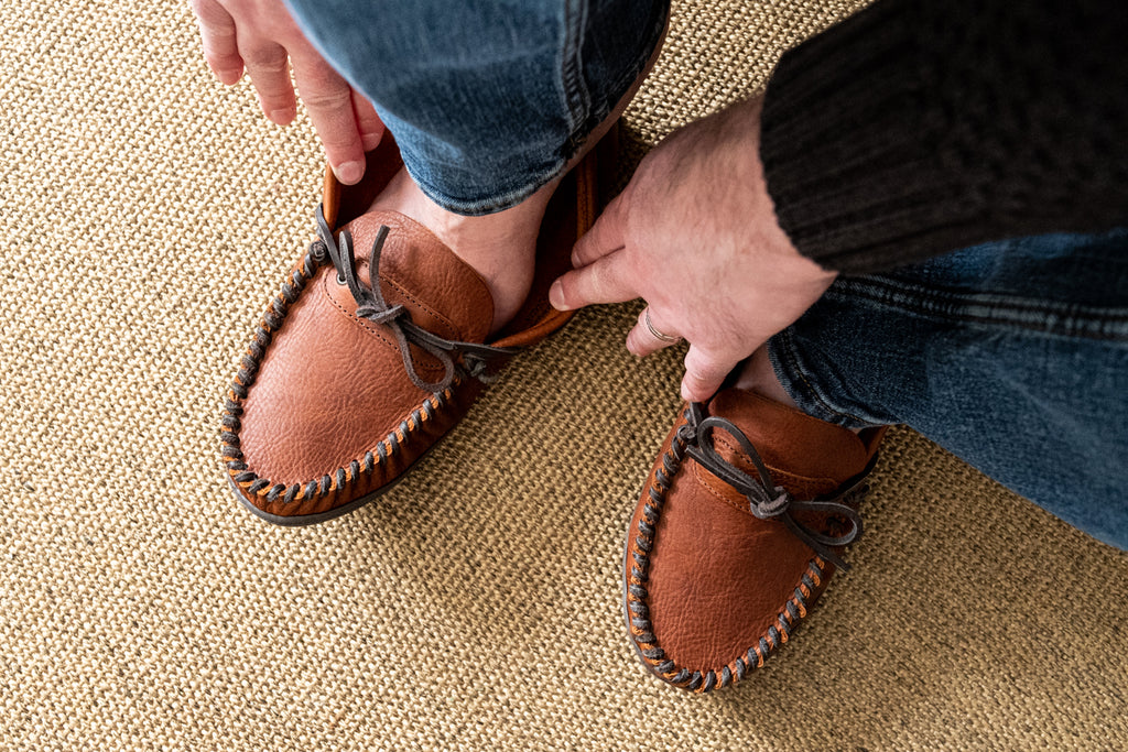 Extra wide fitting moccasins for men with wide foot made in Canada