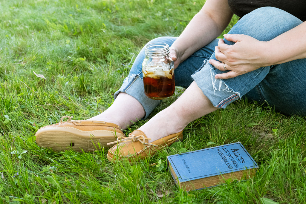 Copper Rivet inserted into the rubber soles of moccasins for earthing