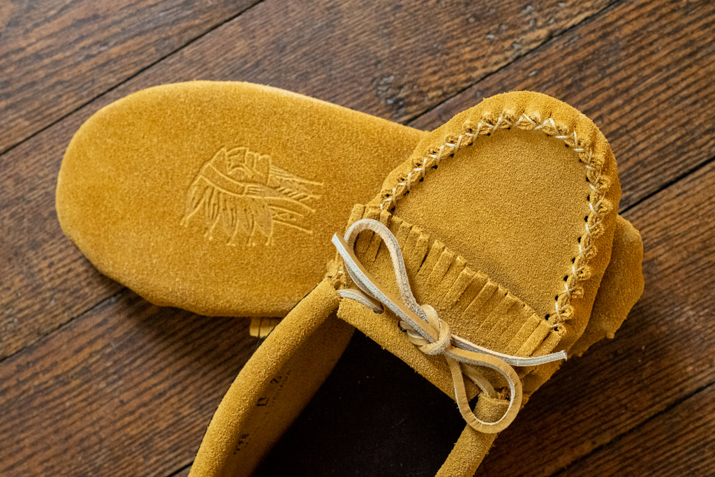 Laurentian Chief Embossed Stamp Logo in Suede Moccasins