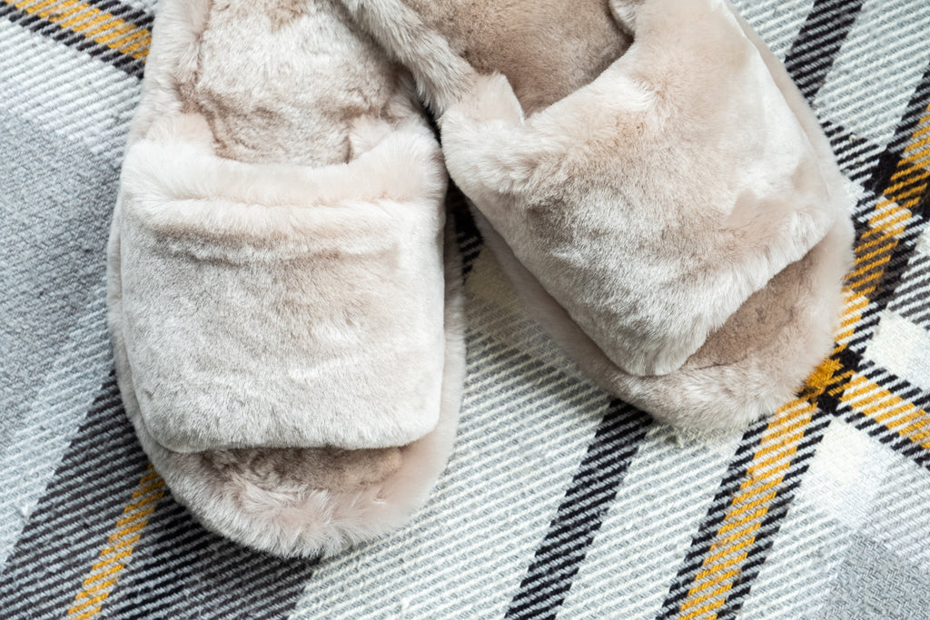 Cozy, plus, fuzzy and comfy real sheepskin slipper sandals open-toe