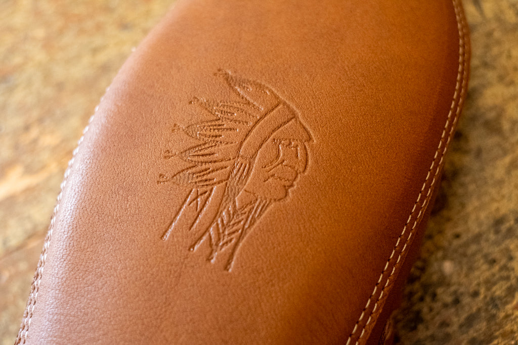Embossed Leather outsole with Laurentian Indian Chief by Eugene Cloutier from Quebec City Canada