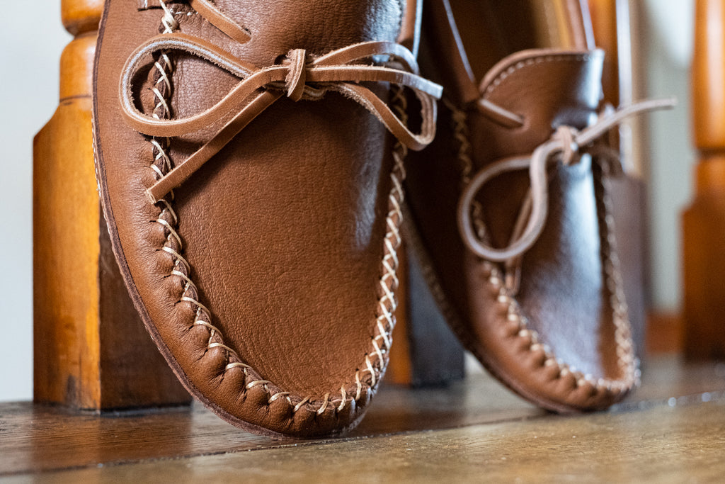 Maple colored genuine leather moccasins