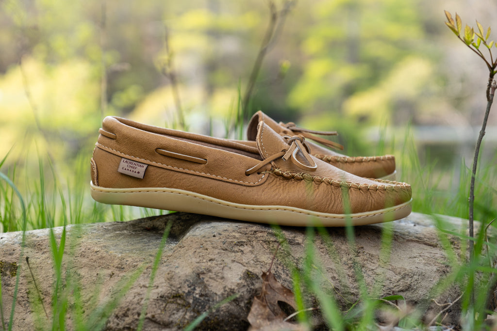 Laurentian Chief moccasins loafer-style slip-ons made from genuine moose hide leather