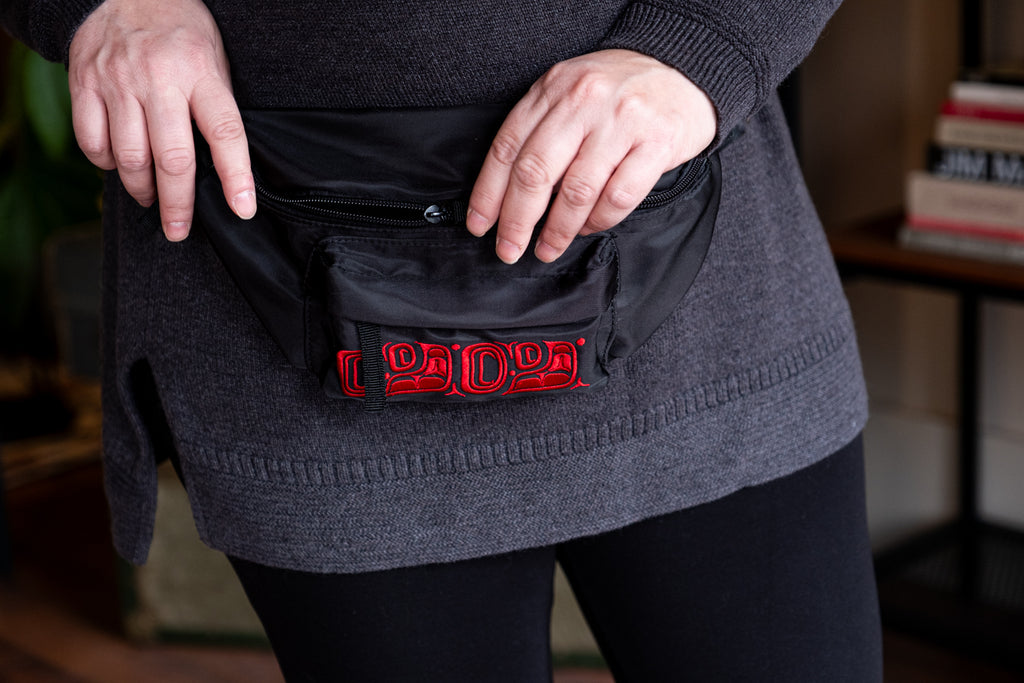 Hip Fanny Pack black with red native american tribal art pattern