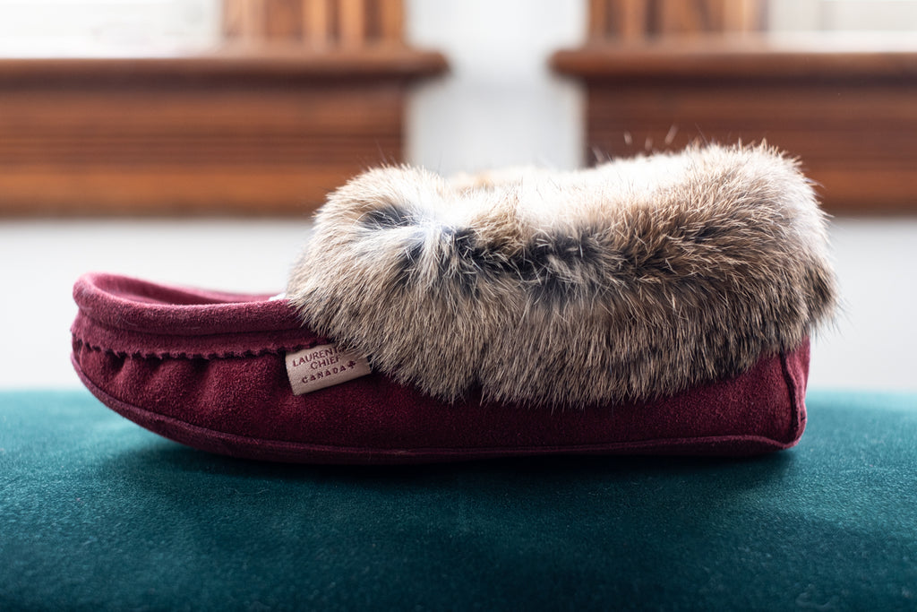 Canadian Made Rabbit Fur Moccasin Slippers